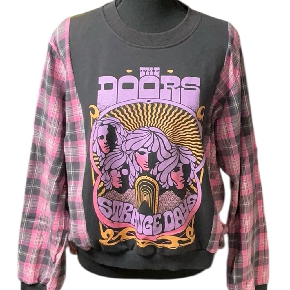 The Doors Band Sweatshirt Flannel Upcycled Top - Picture 3 of 7